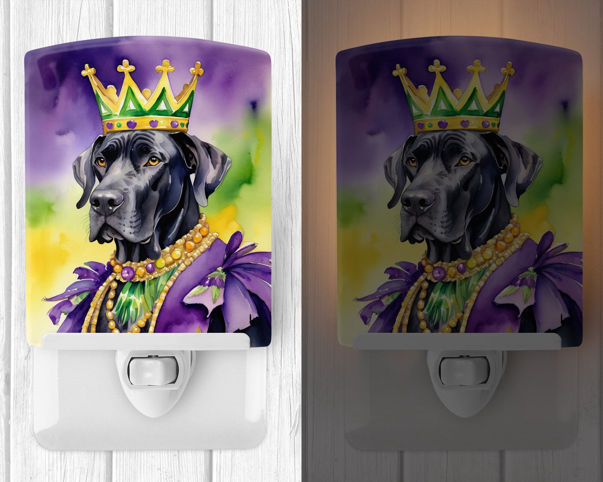 Great Dane King of Mardi Gras Ceramic Night Light 4 in x 6 in