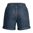 thumbnail image 7 of Zylanna Women Denim Shorts with Pockets, Casual Solid with Drawstring Elastic High Waist Jean Shorts for Women Navy, 7 of 7