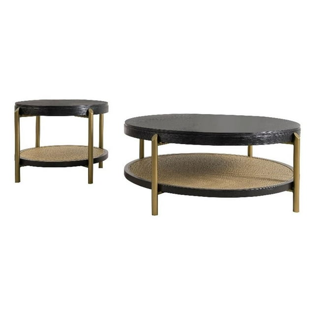 Arini Ensemble de 2 Pcs Table Basse Ronde et Bout de Canapé Noir