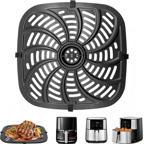 Ueljzpe Air Fryer Replacement Parts for Chefman 8 Qt Air Fryer Rj38-Sqss-8T 9.6 X 9.8 in Air Fryer Accessories Grill Pan Tray Rack Grill Crisper Plate Tray with Rubber Bumpers,Dishwasher Safe