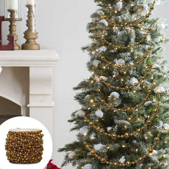 Twfbrm 50FT Christmas Tree Beads Garland Decoration Artificial Pearl Beads Christmas Garland Plastic Chain Pearl String for Crafting Wedding Party Flower DIY Supplies Decoration Clearance