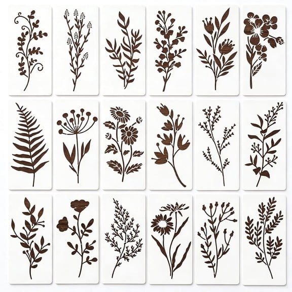 CCOCC 18 Pcs Reusable Flower Stencils for Painting on Wood Floral Patterns Craft Templates for Furniture Wall Canvas Floor Home Decor Diy Art Drawing Supplies