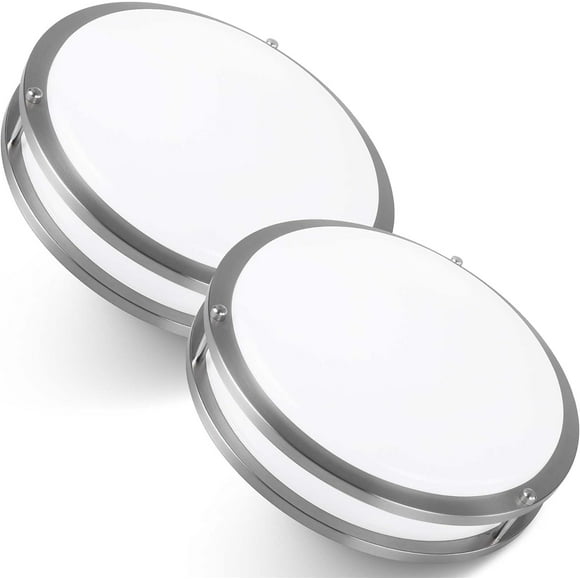 10-Inch Double Ring Dimmable LED Flush Mount Ceiling Light, 16W (95W Equivalent), 1120lm, 2700K Warm White, Brushed Nickel Finish Steel, ETL Listed, Commercial or Residential 2 Pack