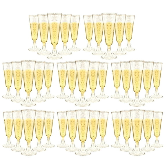 ACDANC Plastic Champagne Flutes Plastic Mimosa Glasses 40 Pack,Disposable Champagne Glasses Clear Acrylic Wedding Toasting Glasses for Party Cocktail Cups Bulk Supplies - Gold powder