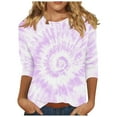 thumbnail image 2 of RXIRUCGD T-shirt Mode Imprimé Col Rond Manches 3/4 pour Femme, Violet, Taille: 2TG, 2 of 5