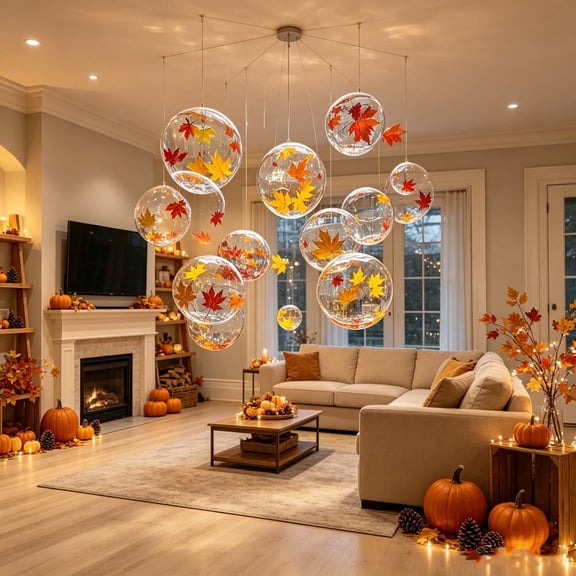 Clear Fall Maple Leaf Bobo Balloons, 10 Pcs Reusable Plastic Transparent Balloon Set with 100 Artificial Leaves for Thanksgiving Birthday Party Home Malls Hotel Ceiling Decor, 20 Inch