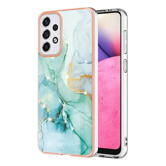 SaniMore for Samsung Galaxy A33 5G 6.5" 2022 Case with Wireless Charging Shockproof TPU Backplane Glitter Marble Pattern Fashion Design Anti-drop Anti-fingerprint Skin-feel Cover, Green