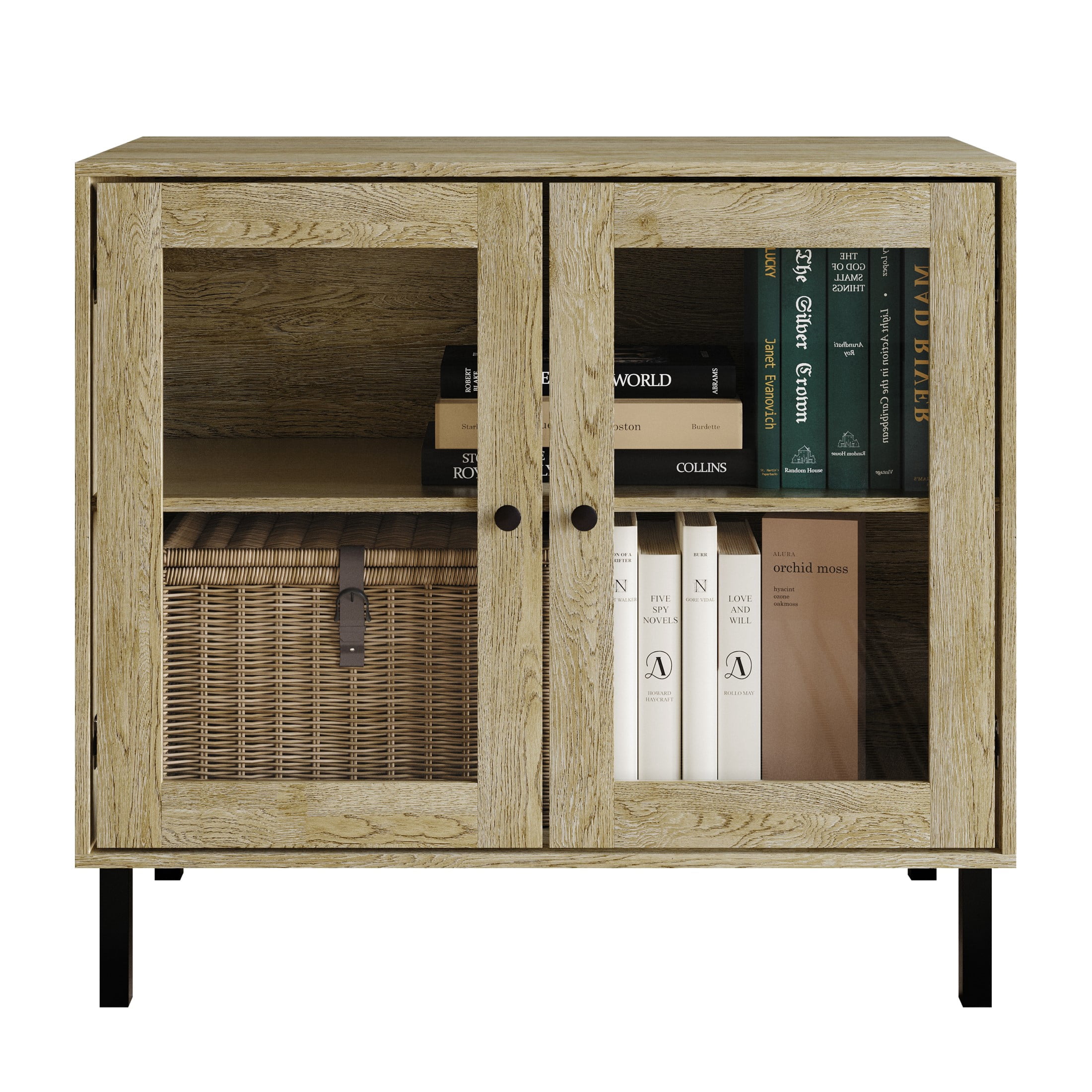 Castle Place Simple Modern Sideboard Buffet Cabinet, Light Oak
