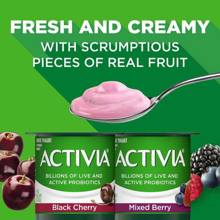 Activia Probiotic Black Cherry & Mixed Berry Variety Pack Yogurt, 4 Oz.  Cups, 12 Count