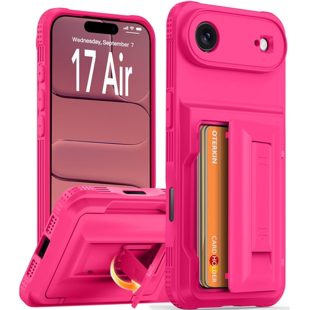 Funda cartera resistente Oterkin para iPhone 17 Air 6.5" rosa con bloqueo RFID