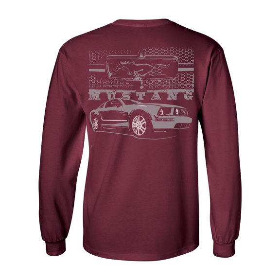 Mustang With Grill-Ford Long Sleeve Shirt-Maroon-Medium