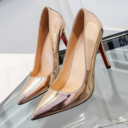 

YCNYCHCHY Spring New Pointed Toe Thin High Heels Patent Leather Stiletto Pumps Silver Gold Wedding Banquet Shoes Professional Women