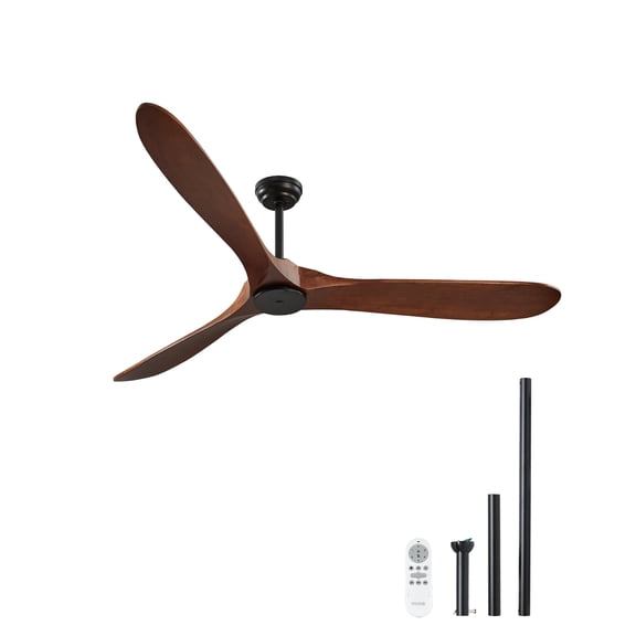 VEVOR 72 Inch Ceiling Fan without Light, 6-Speed Remote Control,3-Wood-Blade, Reversible DC Motor, Modern Low Profile Flush Mount Exterior Fan for Bedroom, Living Room, Patio, Indoor/Outdoor, Walnut
