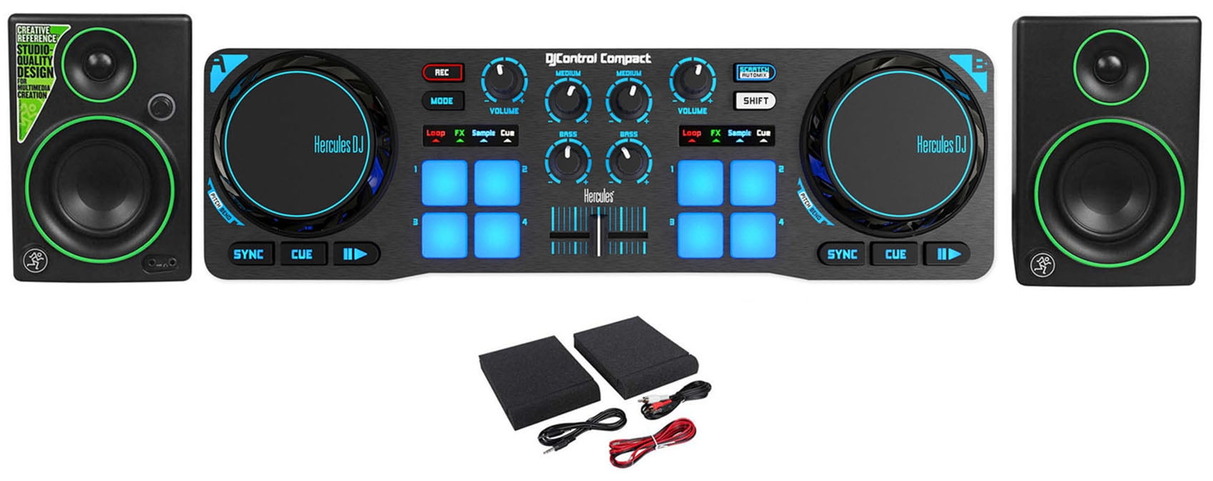 Hercules DJControl Compact USB 2Deck DJ Controller Mixer + (2) Mackie