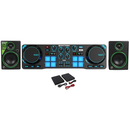 Hercules DJControl Compact USB 2-Deck DJ Controller Mixer + (2) Mackie Monitors