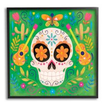Stupell Industries Floral Day Of Dead Guitar Skull Holiday Painting Black Framed Art Print Wall Art