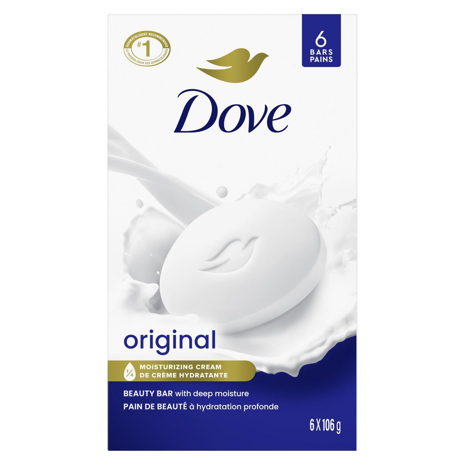 Dove Beauty Bar Gentle Skin Cleanser Moisturizing for Gentle Soft Skin Care, Original, Made With 1/4 Moisturizing Cream (6 Bars)
