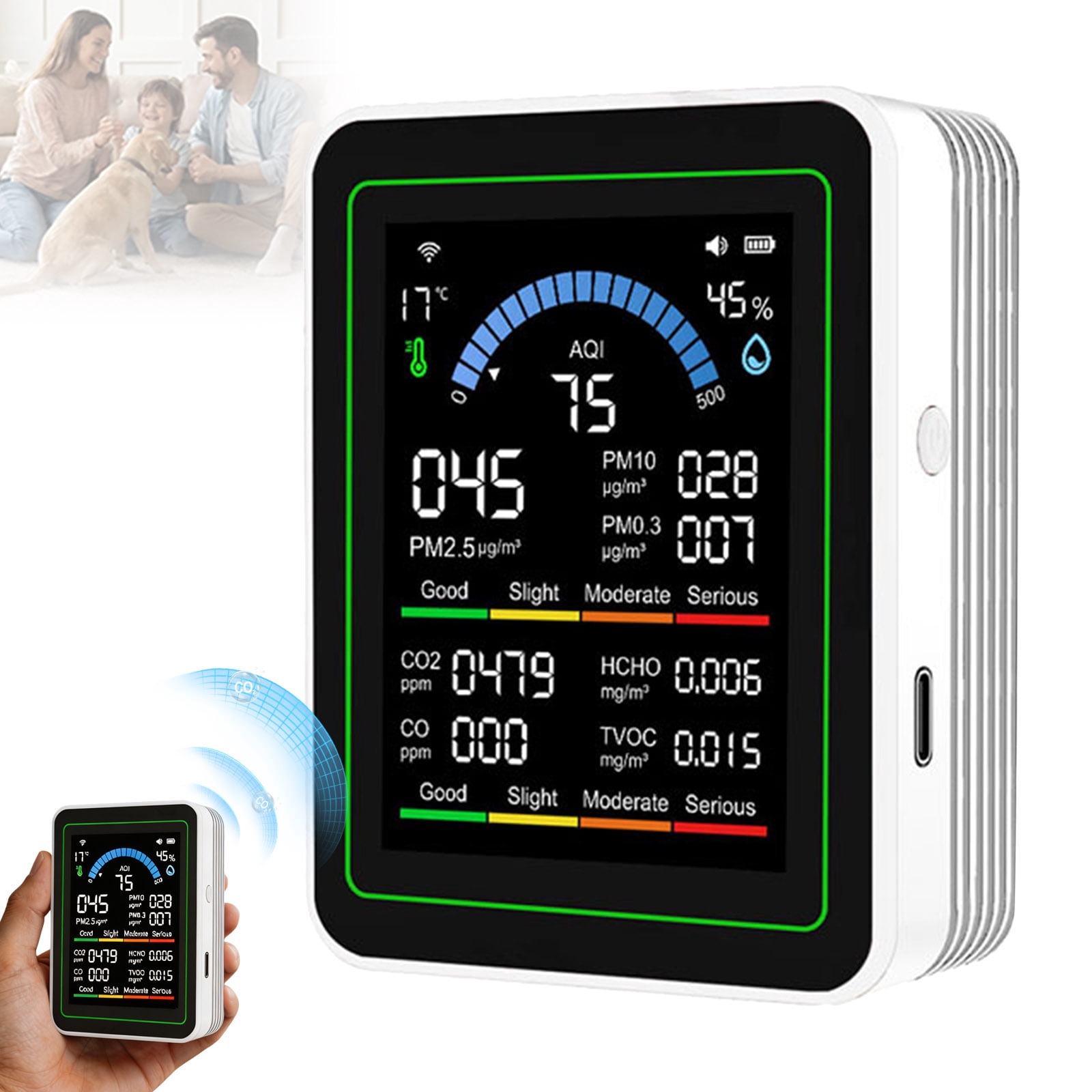 Hotel Indoor Air Quality Monitor 10 in 1 Portable Smart Tester CO2 CO TVOC HCHO PM0.3 1 AQI Humidity