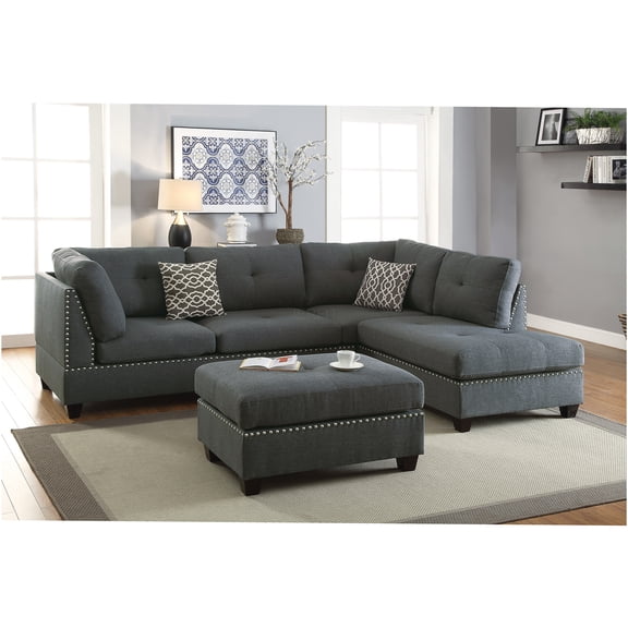 JERFIT Modern 4-Seat Fabric Sofa Set with Reversible Chaise and Ottoman for Living Room, Grey