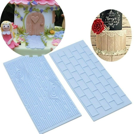 Brick Mat Fondant Tree Bark and Brick Wall cake plastic Embossing Mat Texture fondant impression lace mat decorating mold gum paste cupcake topper tool icing candy imprint baking moulds sugarcraft set of 2 ()