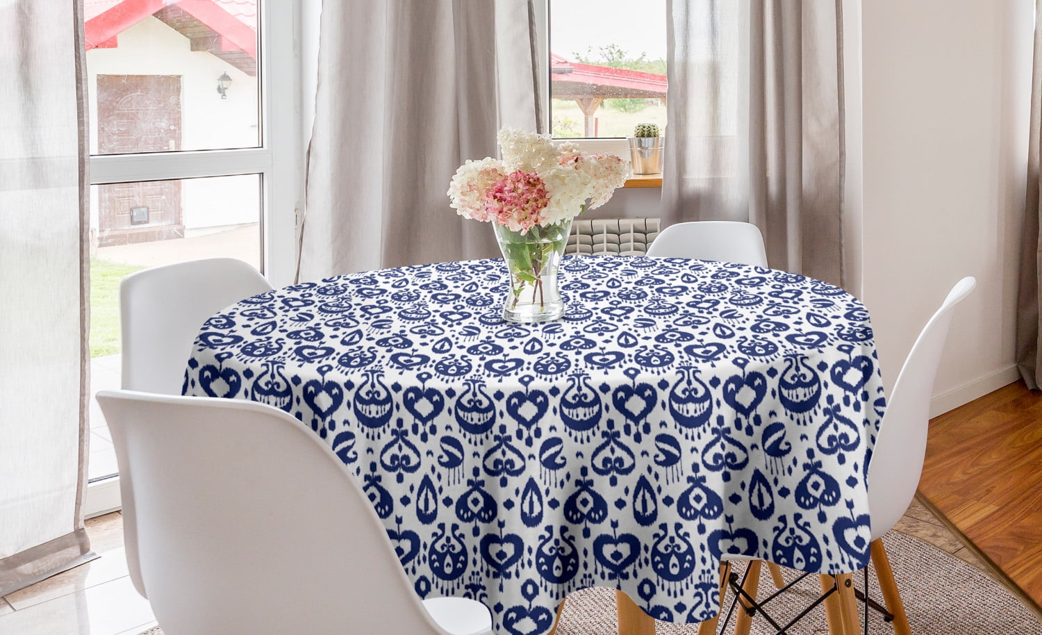 navy-blue-round-tablecloth-traditional-ikat-pattern-retro-style