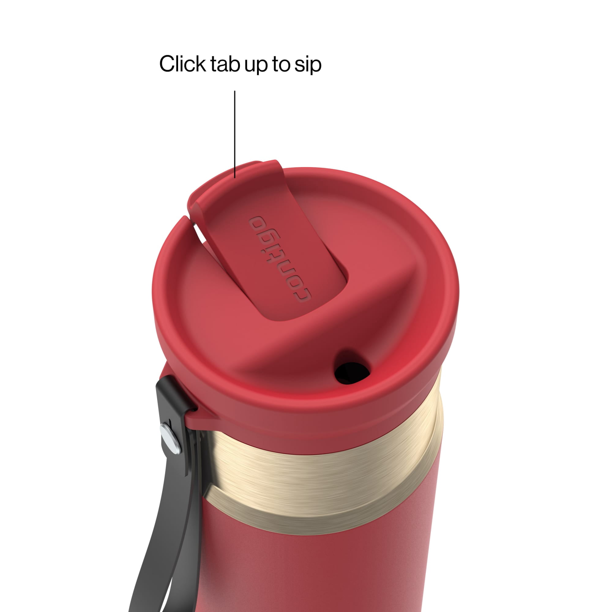 Contigo 24 oz SnapSeal Leak-Proof Stainless Steel Water Bottle – Keeps Drinks Hot & Cold, Reusable Straw, Spill-Proof for Bags, Carry Strap, Red/Champagne