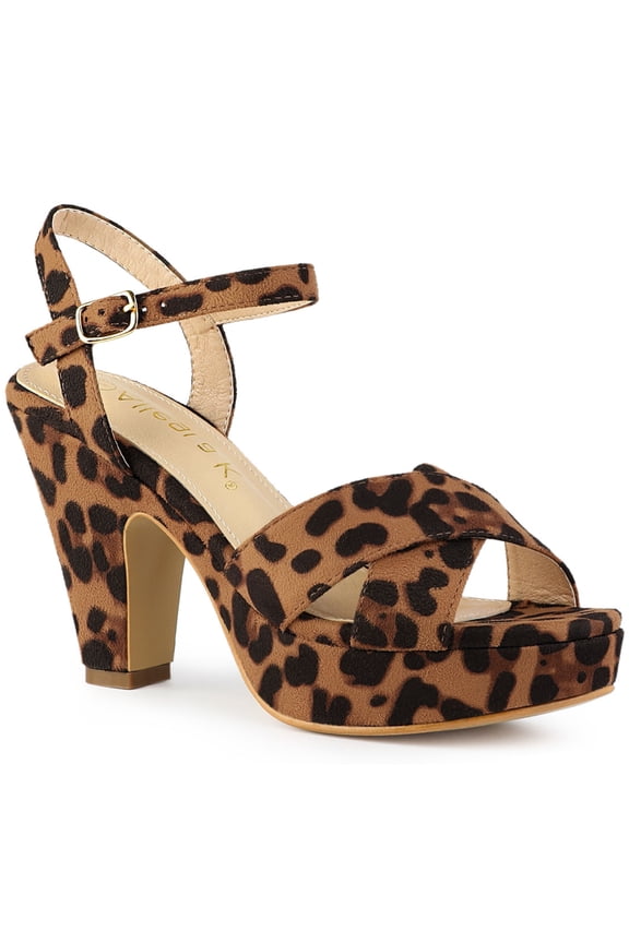 Women's Fashion Platform Strap Slingback Chunky Heel Open Toe Sandals Leopard 10