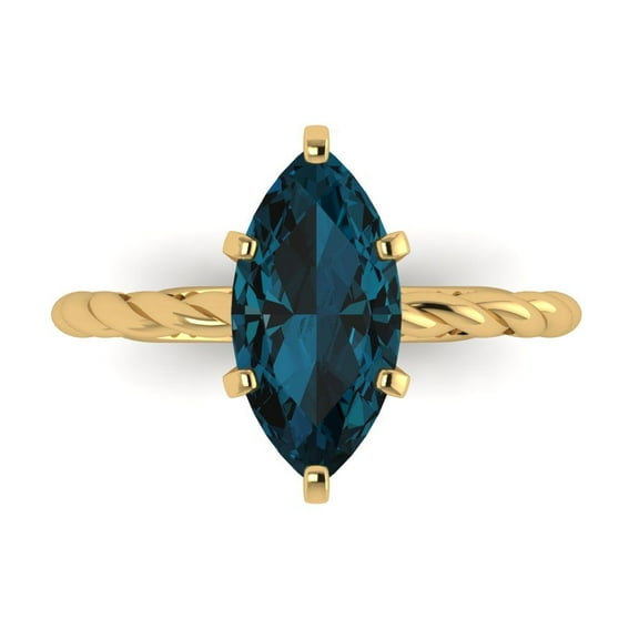 Solitaire Engagement Ring for Women - 2ct Natural London Blue Topaz in 14K Yellow Gold Promise Ring