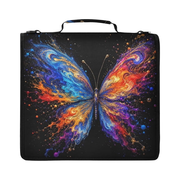 Zipper Binder with Shoulder Strap 2 inch 3 Ring Waterproof File Folder Organizer Bag 500 Sheet Colorful Flowing Butterflies