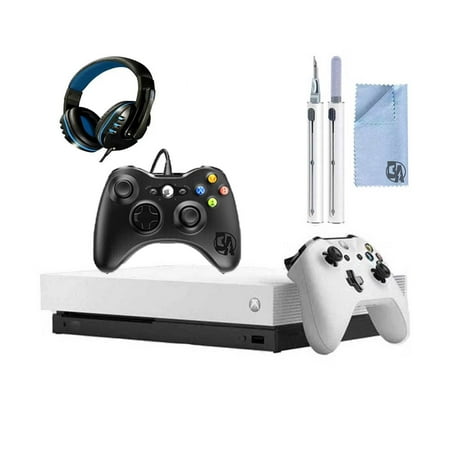 Microsoft Xbox One X 1TB Gaming Console White with 2 Controller Headset Cleaning Kit