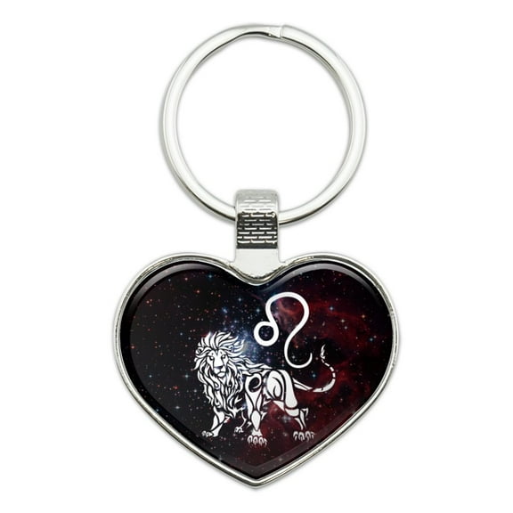 Leo Lion Zodiac Sign Horoscope in Space Heart Love Metal Keychain Key Chain Ring