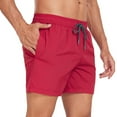 thumbnail image 3 of Men's Classic Quick-Dry Swim Trunks Casual Multi-Pocket Drawstring Elastic Waist Shorts Beach & Sports Shorts,XL,Red, 3 of 7