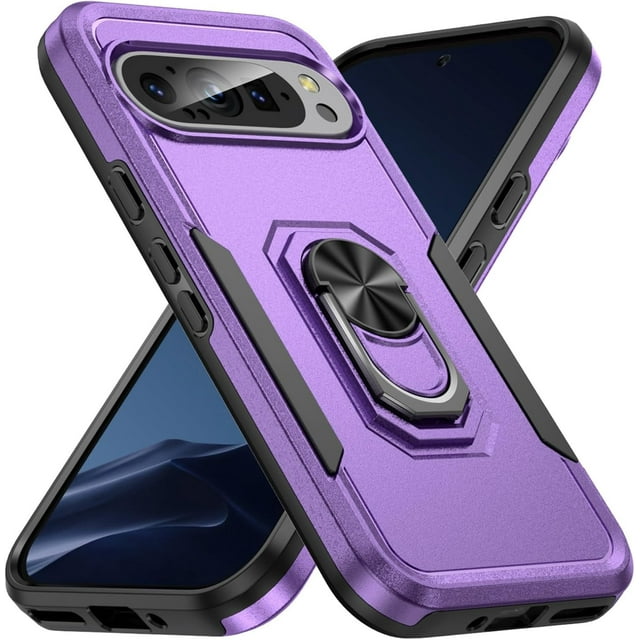 KOMI Étui Compatible avec Google Pixel 9 / 9 Pro avec Support Magnétique, Armure Militaire Robuste Antichoc Anti-Chute Étui de Protection pour Hommes Femmes Violet