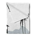 thumbnail image 2 of Coastal Soft Flannel Fleece Blanket, Sketchy Fishing Village Malay in Singapore with Houses Canoe Palms Sun Print, Cozy Plush for Indoor and Outdoor Use, 50" x 60", Black Grey Orange, by Ambesonne, 2 of 5