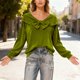 thumbnail image 5 of RKSTN Valentine's Day Gifts Long Sleeve Shirts for Women Oversized Cute Bow Gold Velvet T Shirts Womens Casual Solid Loose Fits Comfy Elegant Bow Tie Tops for Holiday Party Cute Puff Blouses Top, 5 of 10