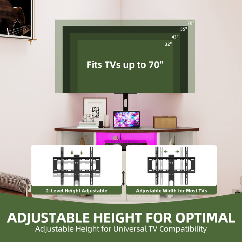 Uforic Corner TV Stand with Mount for 32-70 Inch TVs, LED Entertainment Center TV Table with Power Outlets