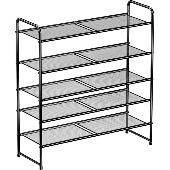 5-Tier Mesh Shoe Rack, Closet Metal 33" Wide Shoe Shelf Heavy Duty, Black