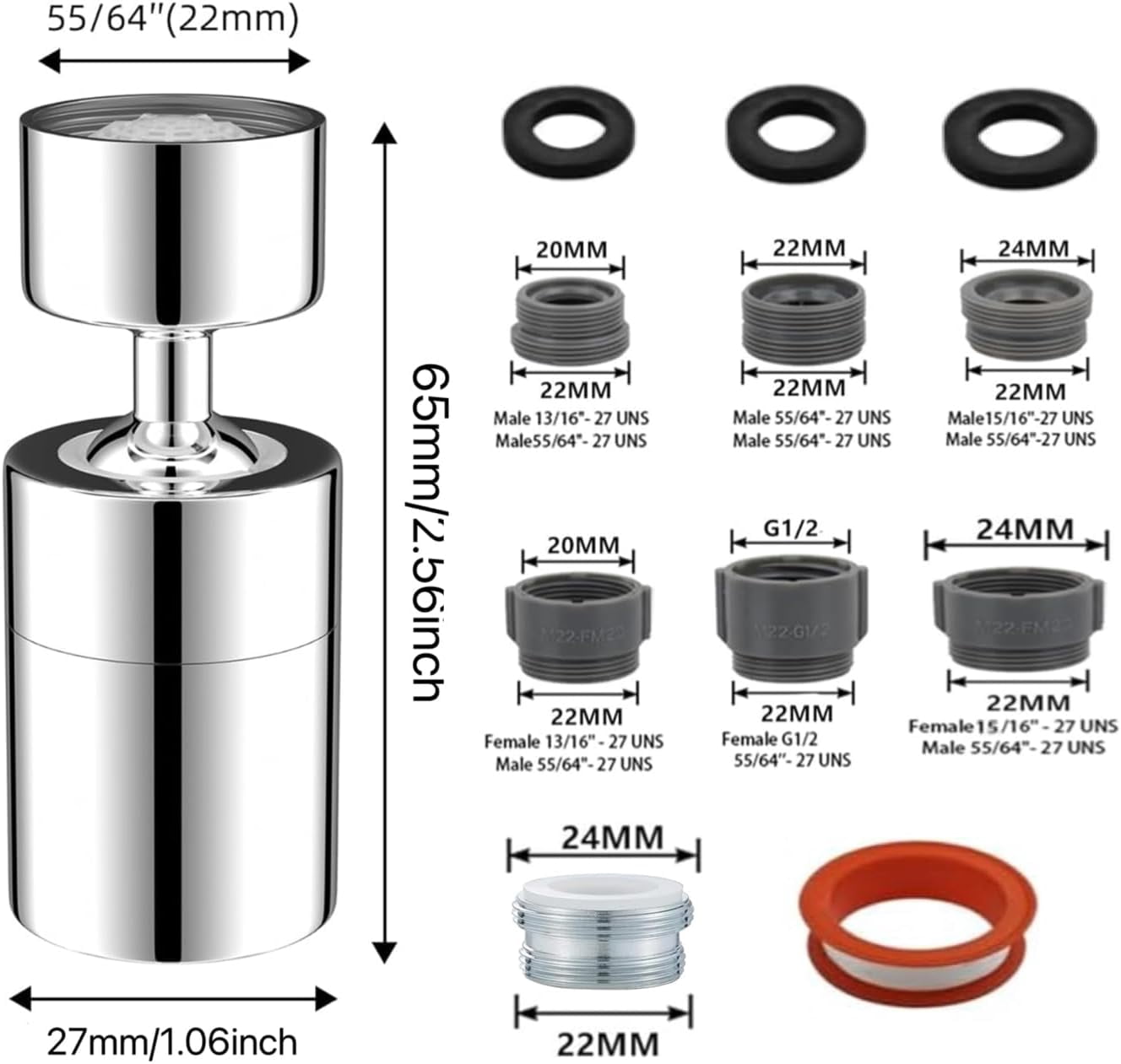 Kitchen and BasinTap Spray Head,360° Swivel Dual-Function Sprayer,80-Degree Big Angle Swivel Faucet Aerator,Faucet Extension Sprayer,Kitchen Faucet Aerator Splash Proof Spout (short style)