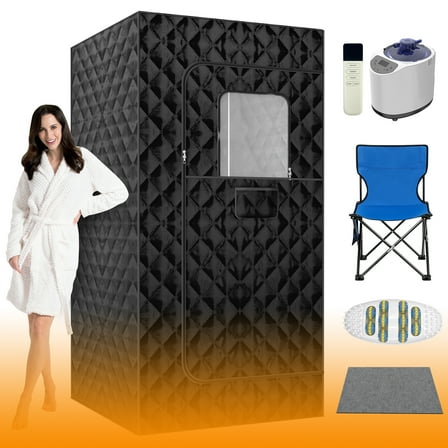 Portable Steam Sauna Box | Full Size Personal Steam Sauna with 1200W Steamer & 3L Tank, 15-Level Control, Cotton Thickened Tent for Home Spa Relaxation Indoor Use, 71"x35"x35", Black