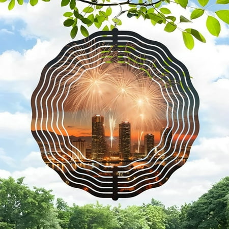 3D Metal Hanging Wind Spinners with Spiral Pattern – Vibrant Sunset & Fireworks Design for Yard and Garden Decor 3D Metal Hanging Wind Spinners with Spiral Pattern – Vibrant Sunset & Fireworks Design for Yard and Garden Decor