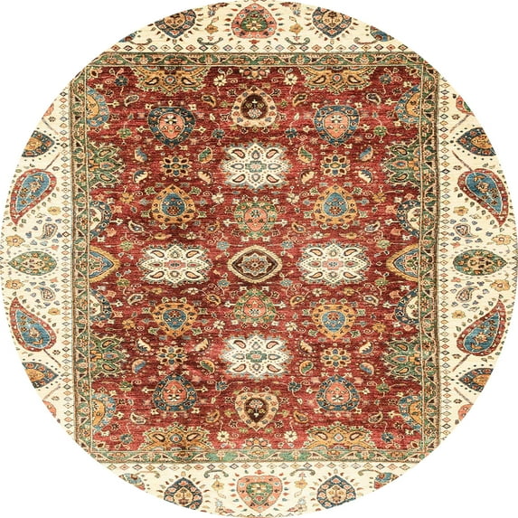Ahgly Company Indoor Round Abstract Brown Gold Oriental Area Rugs, 6' Round