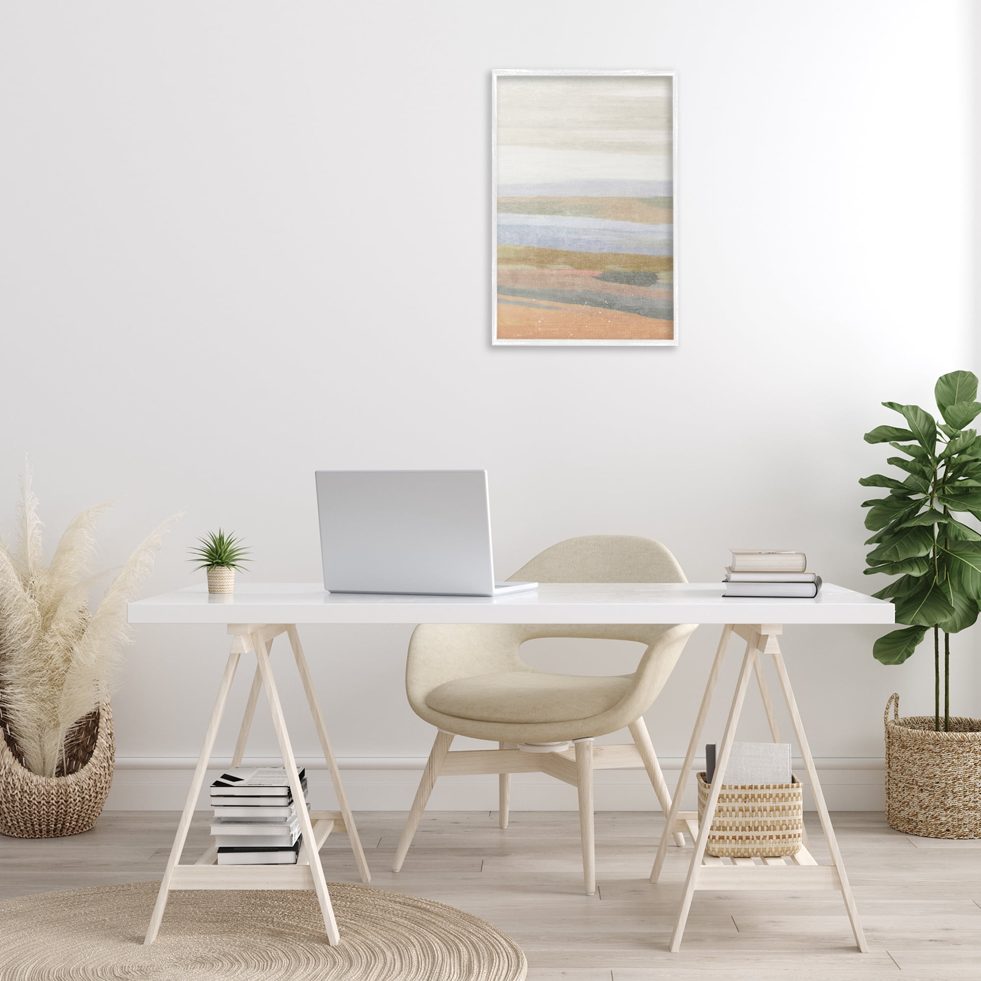 Stupell Industries Beach Dunes Abstraction Coastal Painting White Framed Art Print Wall Art, 16 x 24