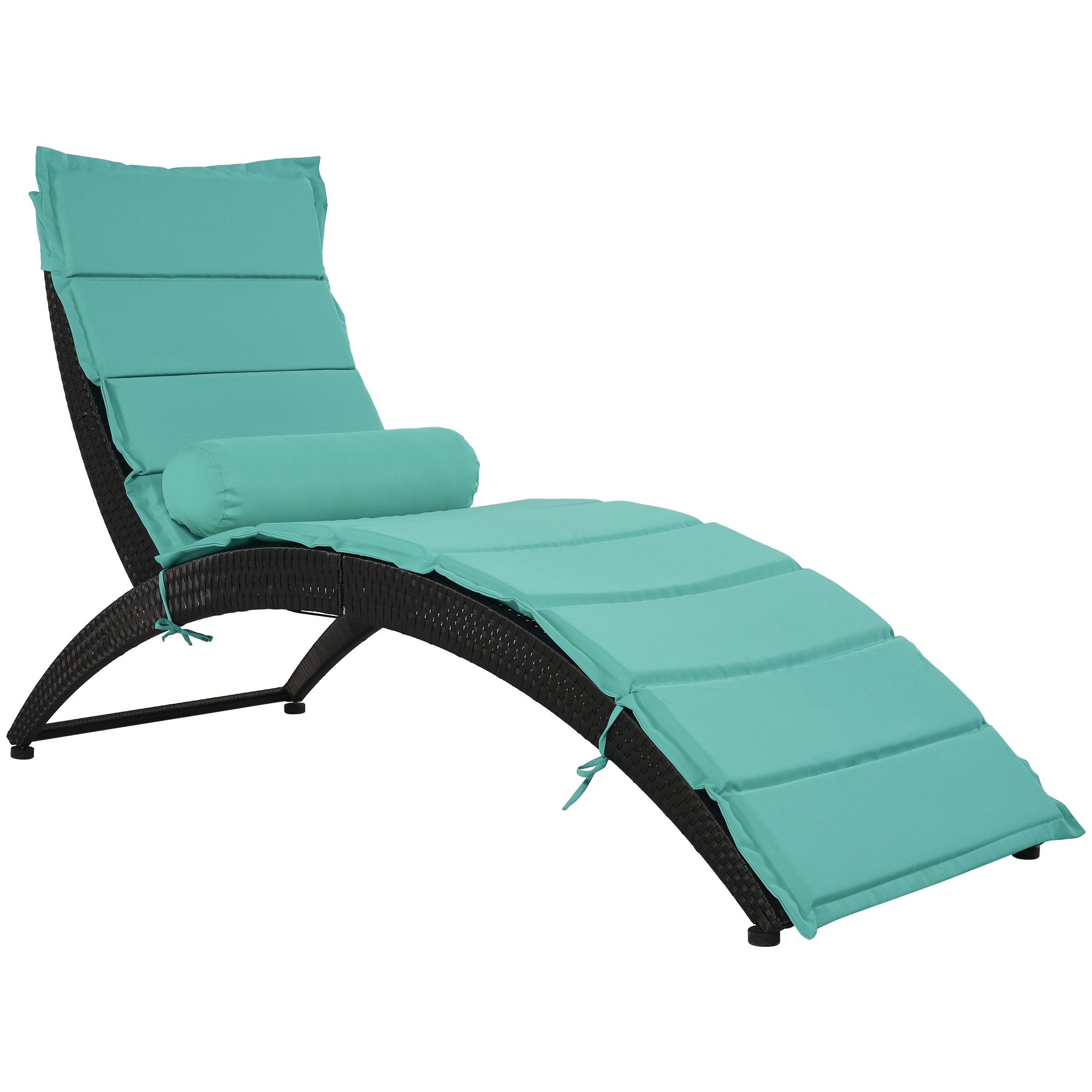 Lounge Chair Outdoor, Foldable Outdoor Chaise Lounge, Patio Wicker Sun Lounger with Removable Cushion and Bolster Pillow for Poolside Deck Porch Garden, 1 Set, Blue - image 3 of 12