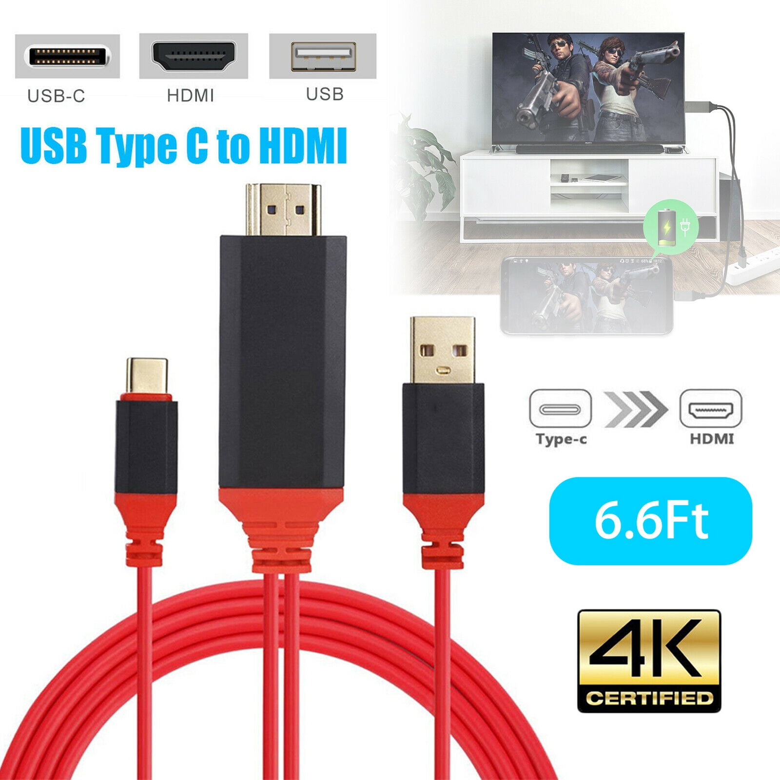 USB 3.1 to HDMI HDTV Cable Adapter for Samsung Galaxy S10 S9 Note 8 6.6FT USB to HDMI Cable for Home Office - Walmart.com