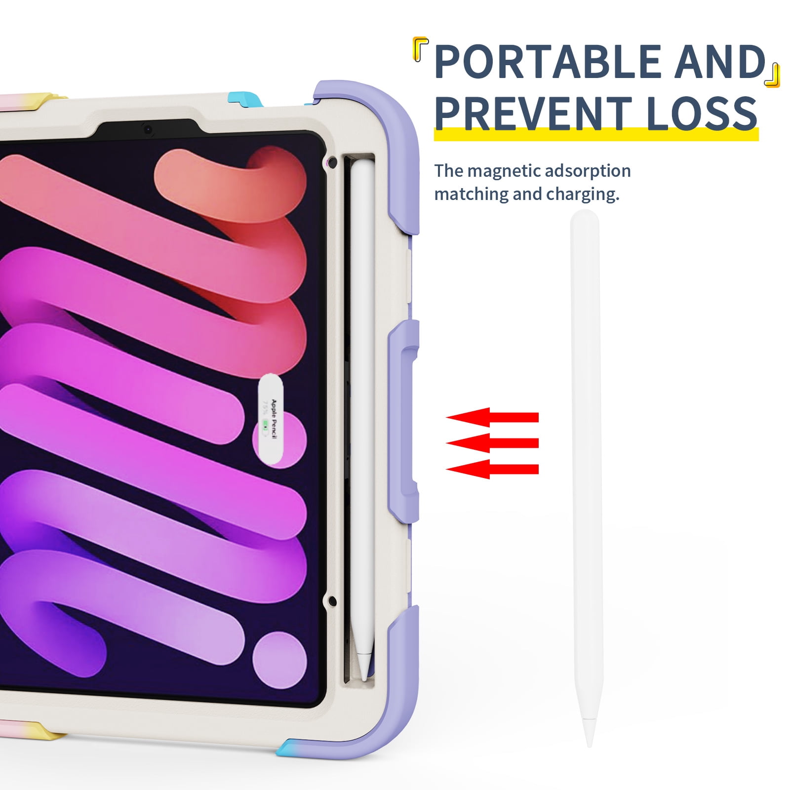 Allytechgroup Kids Case for Apple iPad Mini 7th Gen/ iPad mini 6th Gen, with Pencil Holder Heavy Duty Protection Multiple Layers Kids Friendly Rotating Kickstand Rugged Handle Cover for iPad mini 6 7