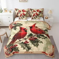Castle Fairy Red Sparrows 7-Piece Twin Bedding Sets for Teenager,Rustic Vintage Bedding Comforter Set,Festival Xmas Breathable Sheet Sets,Microfiber Bedroom Decor