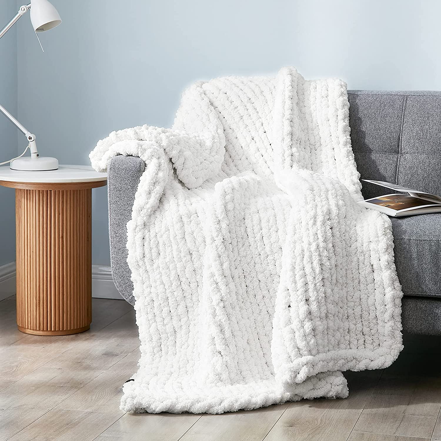YnM Chunky Knit Blanket, 100% Hand Made from Supremely Soft Chenille
