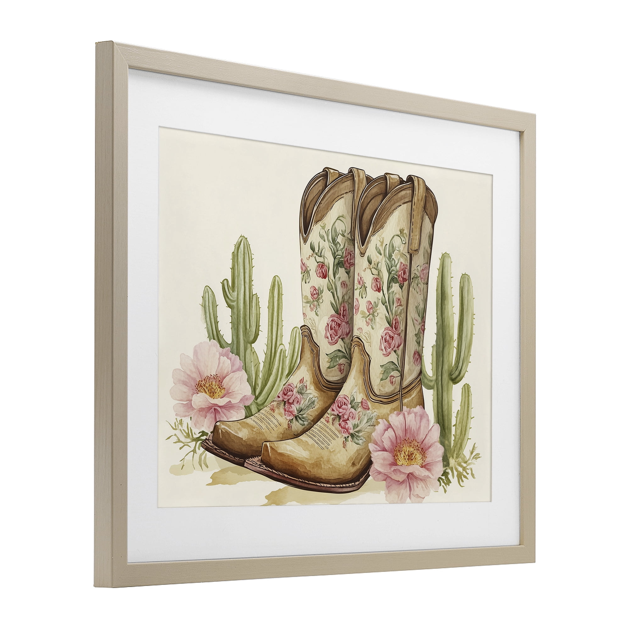 Stupell Industries Floral Boots & Cactuses Birch Framed Print Under Glass, design by Heidi Kuntz