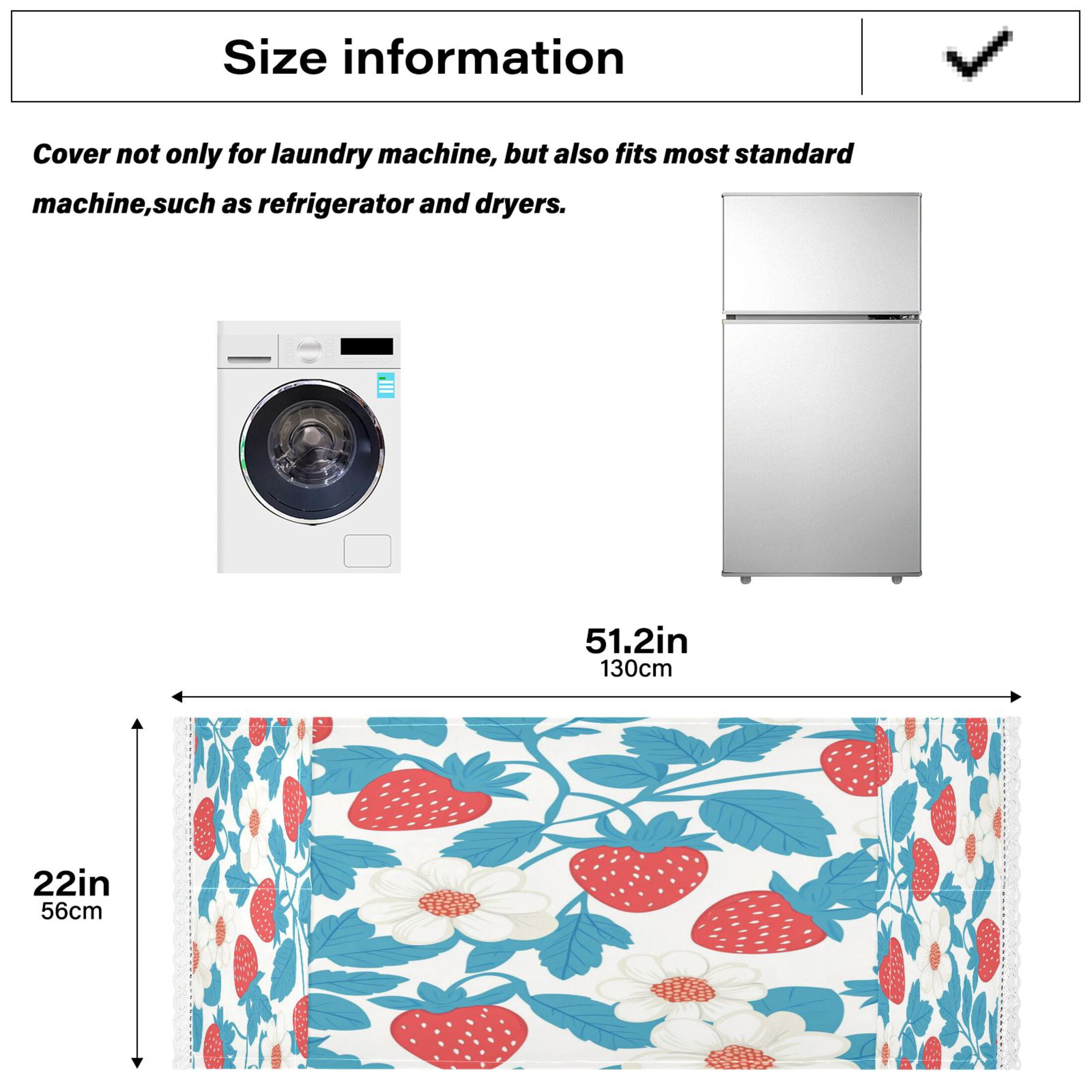 WOBOGO Retro Strawberry and Daisy Pattern Washing Machine Cloth Dryer Refrigerator Top Cover Protective Non-Slip Mat For Kitchen Laundry