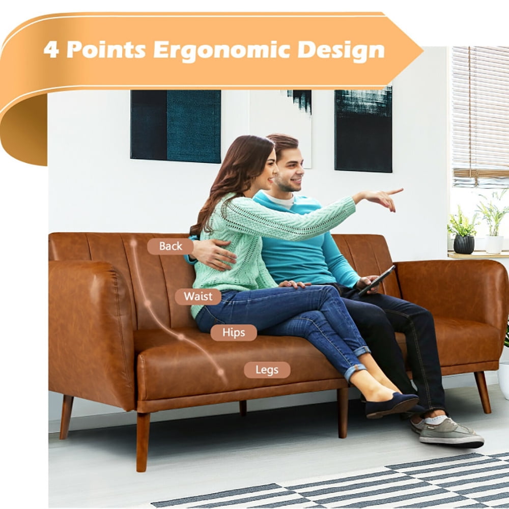 Finihen Convertible Futon Sofa Bed, Modern Convertible Sleeper Couch, 3 Seat Convertible Sofa Bed with Adjustable Backrest, for Living Room, Brown Finihen Convertible Futon Sofa Bed, Modern Convertible Sleeper Couch, 3 Seat Convertible Sofa Bed with Adjustable Backrest, for Living Room, Brown